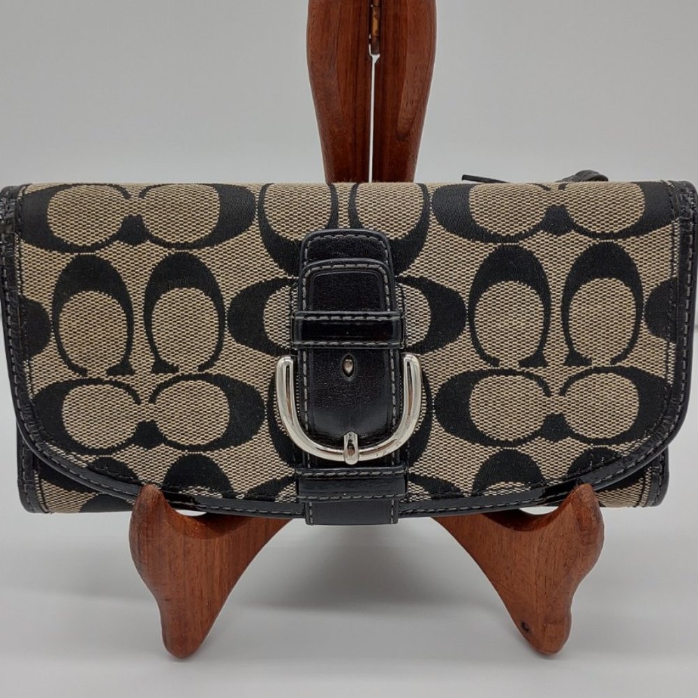 Vintage Coach Signature Monogram Canvas Buckled Wallet